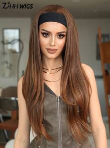 7JHH WIGS Long Straight Headband Wig For Women Brown Blonde Layered Natural Looking Synthetic Heat Resistant Fiber Hair Band Wig For Daily Party Use 30 Inch - màu nâu - Xem 1