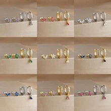 4 Stücke Ohrstecker Set mit Kubikzirkonia Sternblättern für Frauen, 18 Karat vergoldeter Edelstahl und Kupfer Ohrreifen Knorpel Schmuck