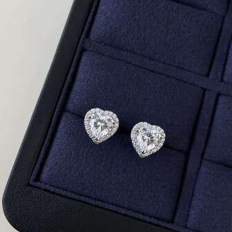 2 Pcs Fashion Heart Shaped Push-Back Earrings With Sparkling Studs For Women,Elegant And Versatile For Daily Wear, Gatherings, And Parties