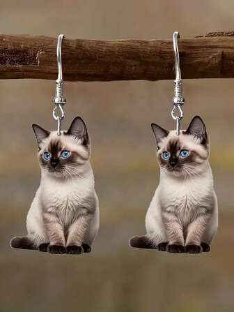 1Pair Cute Siamese Kitten Acrylic Earrings Women's Sweet Style Animal Cat Earrings Perfect Valentine's Day Jewelry Gift