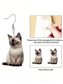 1Pair Cute Siamese Kitten Acrylic Earrings Women's Sweet Style Animal Cat Earrings Perfect Valentine's Day Jewelry Gift