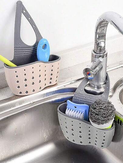 1pc Kitchen Organizer, Adjustable Snap Sink Sponge Holder, Kitchen Hanging Drain Basket, Kitchen Gadget