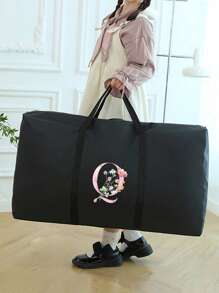 旅行行李袋，旅行袋折叠行李袋，姓名首字母图案大容量储物袋防水防潮行李袋手提包收纳袋，打包袋手提袋，无纺布袋，防潮储物袋，被子衣服储物袋，坚固的超大储物袋，适用于搬家、旅行和宿舍 - 带拉链和加固手柄的行李袋 - 60x40x25cm/23.62x15.74x9.84 英寸卧室配件 - 黑色 - 查看 5