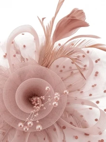 1 Piece Dusty Pink Women's Feather Mesh Flower Fascinator With Headband And Clip Wedding Tea Party Kentucky Derby Fascinator Hats Valentines Mini Hats Tiny Hats Mini Top Hat Mini Cap