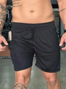KIT 2 Shorts 2 In 1 Dry Fit Lined Bermuda Men's Gym Running Training With Elastane - Màu be - Xem 6