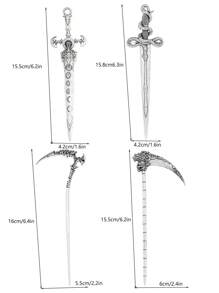 ROMWE Goth 1件/4件套女巫骷髅造型复古蛇剑设计发夹首饰发饰女士发髻发夹发髻器发髻发饰发夹，学习用品 - 古銀色 - 查看 8