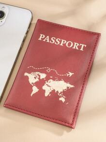 1 chiếc Ví đựng hộ chiếu bằng da PU mờ có thiết kế cố định, họa tiết bản đồ và chữ cái, thích hợp cho những chuyến đi nước ngoài - Màu Đỏ Sâu - Xem 3