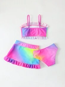 3pcs/Set Young Girl' Casual Vacation Outdoor Sports Mermaid Print Swimwear, Spring/Summer
