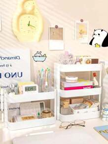 1pc Multi-Tier Desktop Organizer Shelf. Bedside Bookshelf. Student/Office Computer Desk Storage Rack - White - View 11