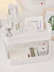 1pc Multi-Tier Desktop Organizer Shelf. Bedside Bookshelf. Student/Office Computer Desk Storage Rack - White - View 9