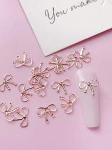 100pcs Nail Decoration, Copper Material, Rivets, Gold, Silver, Rose Gold, 3D Ribbon Bowknot Shape, Suitable For Nail Art Creation, Cute Style, DIY Decorative Accessories, Matte, Shiny Nails, Long Nails, Short Nails, Almond Nails, Ballet Nails, French Pointed Nails Are All Suitable Nails Charms Nails Supplies