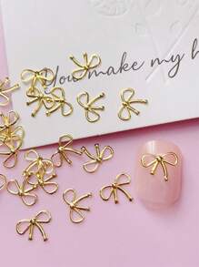 100pcs Nail Decoration, Copper Material, Rivets, Gold, Silver, Rose Gold, 3D Ribbon Bowknot Shape, Suitable For Nail Art Creation, Cute Style, DIY Decorative Accessories, Matte, Shiny Nails, Long Nails, Short Nails, Almond Nails, Ballet Nails, French Pointed Nails Are All Suitable Nails Charms Nails Supplies