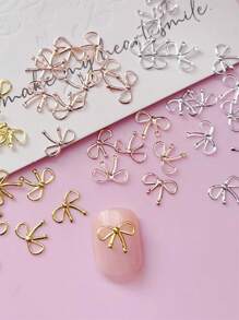 100pcs Nail Decoration, Copper Material, Rivets, Gold, Silver, Rose Gold, 3D Ribbon Bowknot Shape, Suitable For Nail Art Creation, Cute Style, DIY Decorative Accessories, Matte, Shiny Nails, Long Nails, Short Nails, Almond Nails, Ballet Nails, French Pointed Nails Are All Suitable Nails Charms Nails Supplies