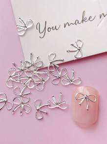 100pcs Nail Decoration, Copper Material, Rivets, Gold, Silver, Rose Gold, 3D Ribbon Bowknot Shape, Suitable For Nail Art Creation, Cute Style, DIY Decorative Accessories, Matte, Shiny Nails, Long Nails, Short Nails, Almond Nails, Ballet Nails, French Pointed Nails Are All Suitable Nails Charms Nails Supplies
