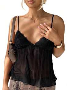Women Y2k Crop Cami Tops Sexy Pleated Camisole Spaghetti Strap Bow Decor V-Neck Lace Tank Tops Summer Going Out Tops Backless Shirt Aesthetic Clothes Streetwear - 黑色 - 查看 2