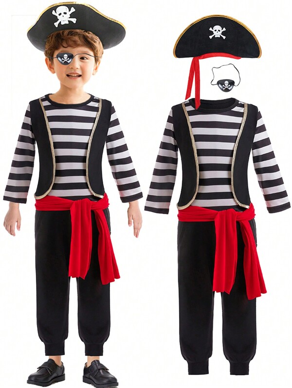 Fantasia de pirata infantil para meninos, traje cosplay de carnaval de halloween, chapéu + tapa-olho