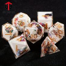 7-Die Sharp Edge Resin GUBEITE D-N-D Dice Set With Dice Case, Polyhedral Dice Filled With Peking Opera Elements For Role Playing Game D&D Dice (Peking Opera) - Gold - View 1