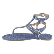 Belovely [HONEY-41] Studded Denim T-Strap Sandals - Quần bò - Xem 2