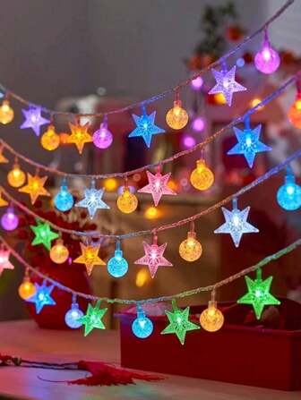 1个LED星形泡泡球串灯，电池供电（不含电池），室内仙女灯，婴儿房夜灯，适用于室内外、派对、婚礼和节日装饰