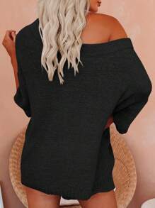 Saodimallsu Women's 2 Piece Outfits Sweater Sets Off Shoulder Knit Top Shorts Matching Suits Cute Pajama Lounge Set - 黑色 - 查看 5