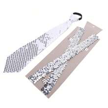 1 套男士女士闪亮亮片领结和吊带套装，纯色亮片后领带套装，派对表演吊带套装，非常适合节日、聚会和正式活动，是晚宴、聚会和情人节的完美礼物