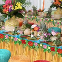 Hawaiian Party Disposable PE Tablecloth, Hawaiian Party Decorations, Tropical Tablecloth, Hibiscus Birthday Activities Summer Tablecloth - Multicolor - View 6