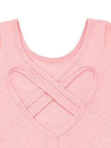 2 件套年轻女孩长袖心形背舞蹈紧身衣带亮片裙、芭蕾舞和体操服 - 藕粉色 - 查看 7