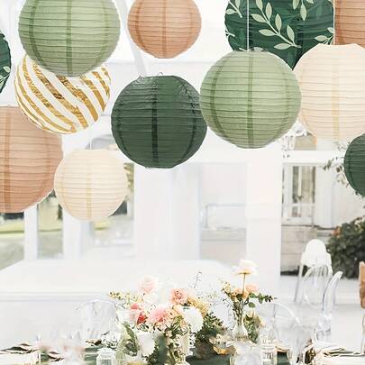 派对装饰纸灯笼套装，适合绿色波西米亚婚礼派对、生日、新娘送礼会、中性派对装饰
