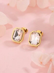 1 Pair Luxury Elegant Square Cubic Zirconia Glass Stainless Steel Earrings, Suitable For Women To Wear To Parties, Vacations Or As Valentine's Day Gift Valentines,Mom,Mother,Mother's Day,Gift