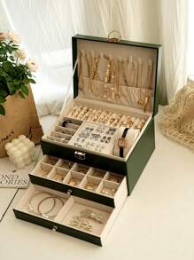 1pc French Style Jewelry Box, Large Capacity Organizer, Suitable As Gift For Best Friend, 2-Tier Storage For Necklace, Earrings, Rings Back To School