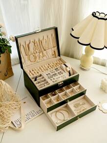 1pc French Style Jewelry Box, Large Capacity Organizer, Suitable As Gift For Best Friend, 2-Tier Storage For Necklace, Earrings, Rings Back To School