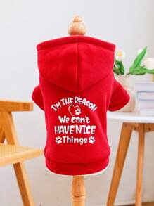 1pc Pet Clothing, Dog/Cat Apparel, Plain Hoodie Sweatshirt With Print Design For Small To Medium Sized Dogs, Hooded Sweatshirt In Red
