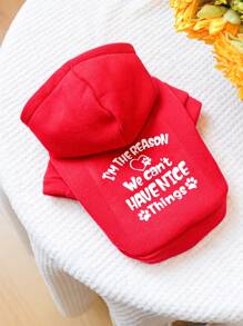 1pc Pet Clothing, Dog/Cat Apparel, Plain Hoodie Sweatshirt With Print Design For Small To Medium Sized Dogs, Hooded Sweatshirt In Red