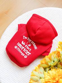 1pc Pet Clothing, Dog/Cat Apparel, Plain Hoodie Sweatshirt With Print Design For Small To Medium Sized Dogs, Hooded Sweatshirt In Red