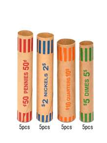 48/20pcs Premium Kraft Paper Coin Wrappers - Color-Coded, Round Tube Design For Everyday Office Use Birthday - Multicolor - View 8