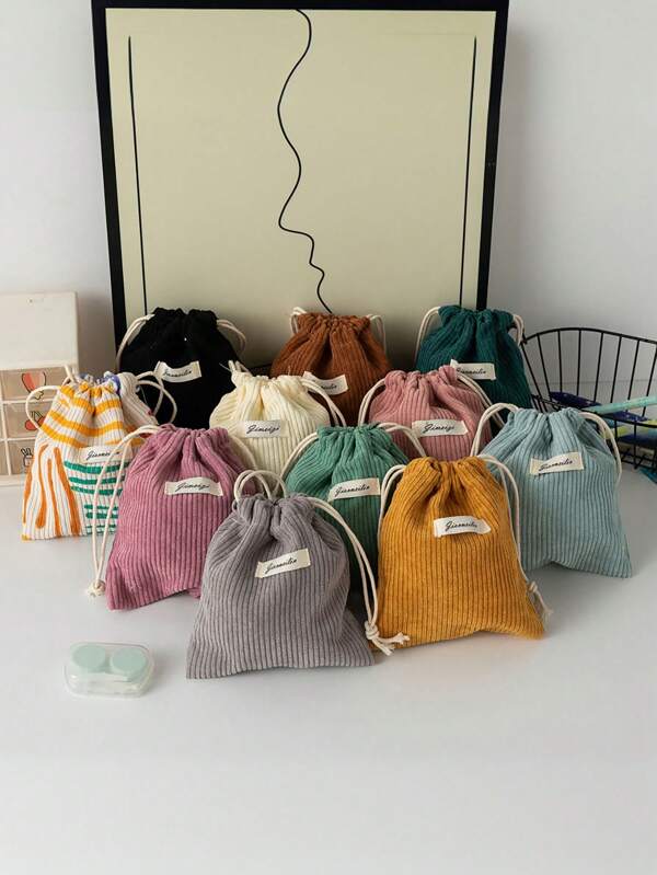 1 Piece Set Of Solid Color Corduroy Travel Skincare Drawstring Storage Bag, Cosmetic Bag, Underwear, Clothing Storage Bag, Hygiene Bag, Excursion Essentials, Travel Storage Set, Box Set, Luggage Storage Bag Set, School Supplies, Dormitory Essentials, Room/Bedroom Decoration Box, Clothing Storage Bag