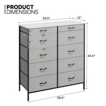 10 Gray Drawer Dresser Tall Chest Fabric Storage Organizer Bedroom Cabinet Unit - 1 - View 4