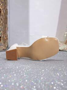 White Lace Bow Decor Women's Fashion Elegant Runway Tie-Up High Heel Sandals