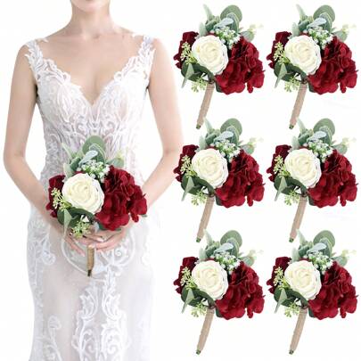 Bridesmaid Bouquets Artificial Flowers Bouquet Rustic Wedding Ditsy Floral Centerpieces For Marriage Proposal Party Anniversary Dining Table Decorations Floral Decoration For Ceremony Party