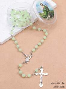 1 件优雅实惠的 8 毫米/6 毫米约 59 件塑料夜光串珠十字架吊坠项链、教堂洗礼节日礼物、毛衣链 - 夜光串珠項鍊 - 查看 4