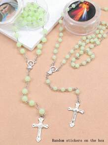 1 件优雅实惠的 8 毫米/6 毫米约 59 件塑料夜光串珠十字架吊坠项链、教堂洗礼节日礼物、毛衣链 - 夜光串珠項鍊 - 查看 1