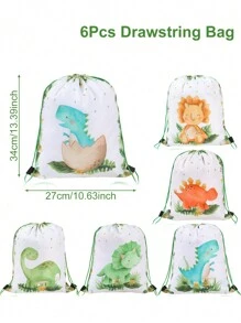 6/12pcs Green Leaf Dinosaur Theme Party Set, Dinosaur Theme Birthday Party Gift Packaging Supplies Gift Bags, Reusable, Suitable For Gender Reveal Party, 1st Birthday Tabletop Decor, Dinosaur Theme Backpack, Snack Storage Bags - Baby Dinosaur - View 4