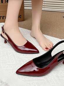 New Burgundy Women Closed Toe Sandals With Ankle Strap, Stiletto Heel, Versatile High Heels - Burgundy - View 4