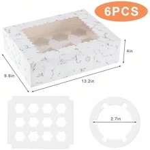 FFXK 6pcs Cupcake Boxes With Window, 12 Grids Cake Box, Large Cake Boxes For Birthday, Wedding, Valentine's Day Gifts Packaging - Multicolor - View 2