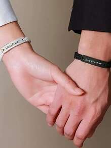 suteyi Set de 2 pulseras tejidas a mano para hermanos, pulseras ajustables con cordón para hermanos - Blanco y Negro - Ver 5