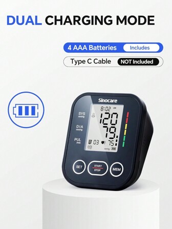  Sinocare ARM-30E+ Big LCD Screen Portable Automatic Digital Upper Arm Blood Pressure Monitor BP Machine Black Color