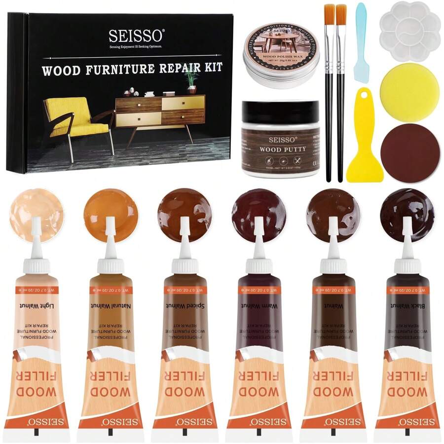Wood Furniture Repair Kit - Wood Fillers With Wood Putty, Hardwood Laminate Repair Kit, Wood Wax For Holes, Walnut Wood Scratch Repair Kit Restore Any Scratches, Cracks, Tables, Doors, Floors, Cabinet - Multicolor - View 1