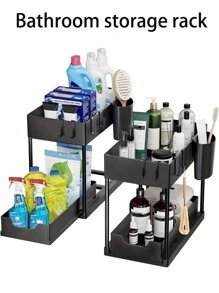 1 pièce Étagère de rangement de cuisine à double couche noire/blanche, organisateur d'évier, boîte de rangement pour ustensiles de cuisine, boîte de rangement pour condiments, étagère de rangement à tiroirs multi-compartiments, convient pour la cuisine, la salle de bain, les tasses, les tasses à café, les cosmétiques, boîte de rangement polyvalente pour la maison