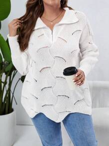 Áo len chui đầu dệt kim cổ chữ V tay dài thời trang thu đông cỡ lớn cho nữ - trắng - Xem 1