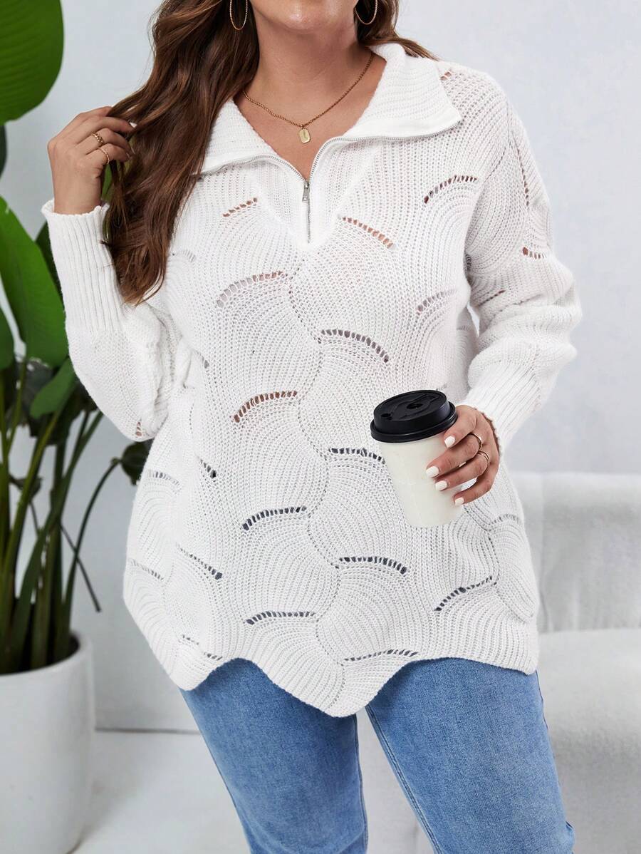 Áo len chui đầu dệt kim cổ chữ V tay dài thời trang thu đông cỡ lớn cho nữ - trắng - Xem 1